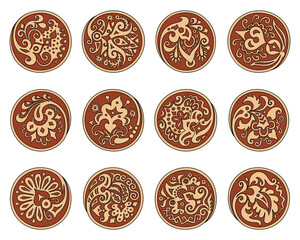 Vector set of circles with ethnic floral elements