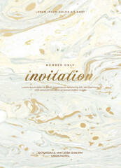 Marble wedding invitation cards set. Luxury wedding invite cards with golden marble texture and gold border pattern vector design template