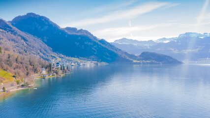 Fototapeta na wymiar Travel in Switzerland. Town Vitznau. Lake Lucerne.