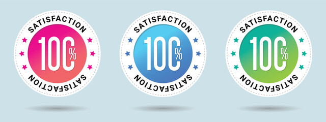 100% Satisfaction Guarantee stamp vector illustration. Vector certificate icon. Set of 3 beautiful color gradients. Vector combination for certificate in flat style.