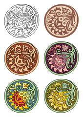 Vector set of circles with floral elements