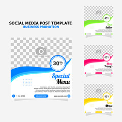 social media for your food business promotion set full colour template style four