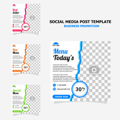 social media for your food business promotion set full colour template style seventeen
