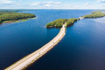Aerial view of Pulkkilanharju Ridge on lake Paijanne, Paijanne National Park, Finland.