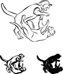 Image of fighting cats, graphic image of a cat, black, silhouette, set, vector, illustration, image of fighting cats