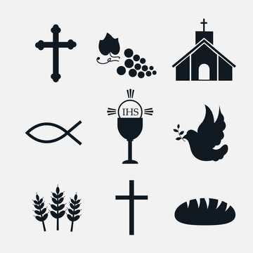 Symbol ikona kości&oacute;ł katolicki ryba IHS gołębica