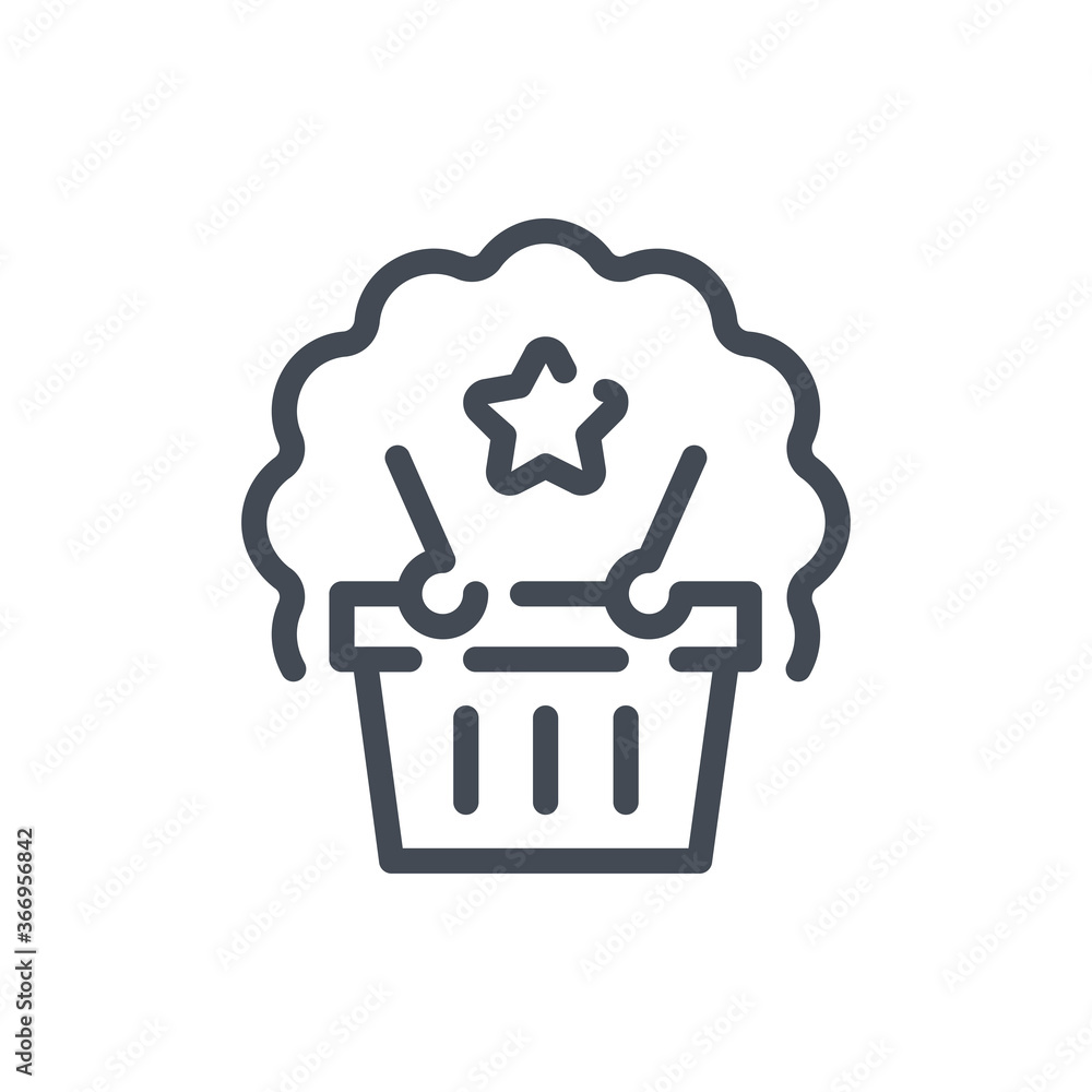 Poster get reward and points line icon. shopping basket with star vector outline sign.