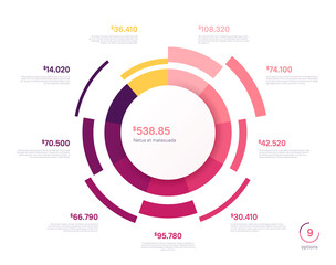 Vector circle chart design, modern template for creating infographics, presentations, reports, visualizations