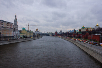 View from the bridge to the Moscow River and the Kremlin on Red Square