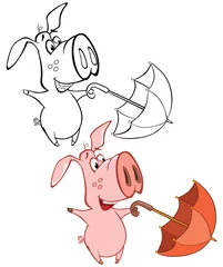 Ingelijste posters Vectorillustratie van een Cute Cartoon karakter varken voor je ontwerp en computerspel. Kleurboek overzichtsset © liusa