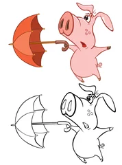 Türaufkleber Vektor-Illustration eines niedlichen Cartoon-Charakter-Schweins für Sie Design und Computerspiel. Malbuch-Umriss-Set © liusa
