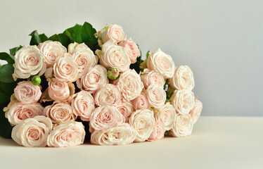 Flowers composition. Flower card mockup. Mother's Day, Valentine's Day, February 14th, birthday. Copy space. Congratulatory template. Wedding invitation.