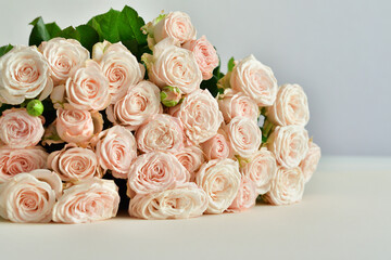 Flowers composition. Flower card mockup. Mother's Day, Valentine's Day, February 14th, birthday. Copy space. Congratulatory template. Wedding invitation.