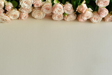 Flowers composition. Flower card mockup. Mother's Day, Valentine's Day, February 14th, birthday. Copy space. Congratulatory template. Wedding invitation.