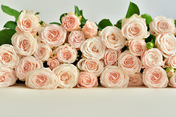 Flowers composition. Flower card mockup. Mother's Day, Valentine's Day, February 14th, birthday. Copy space. Congratulatory template. Wedding invitation.