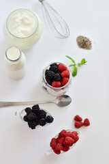 Healthy food and breakfast. glass of delicious homemade smoothie, dessert made from chia and berries. delicious milkshake, vegan raw food. Summer card. Good morning.Selective focus.