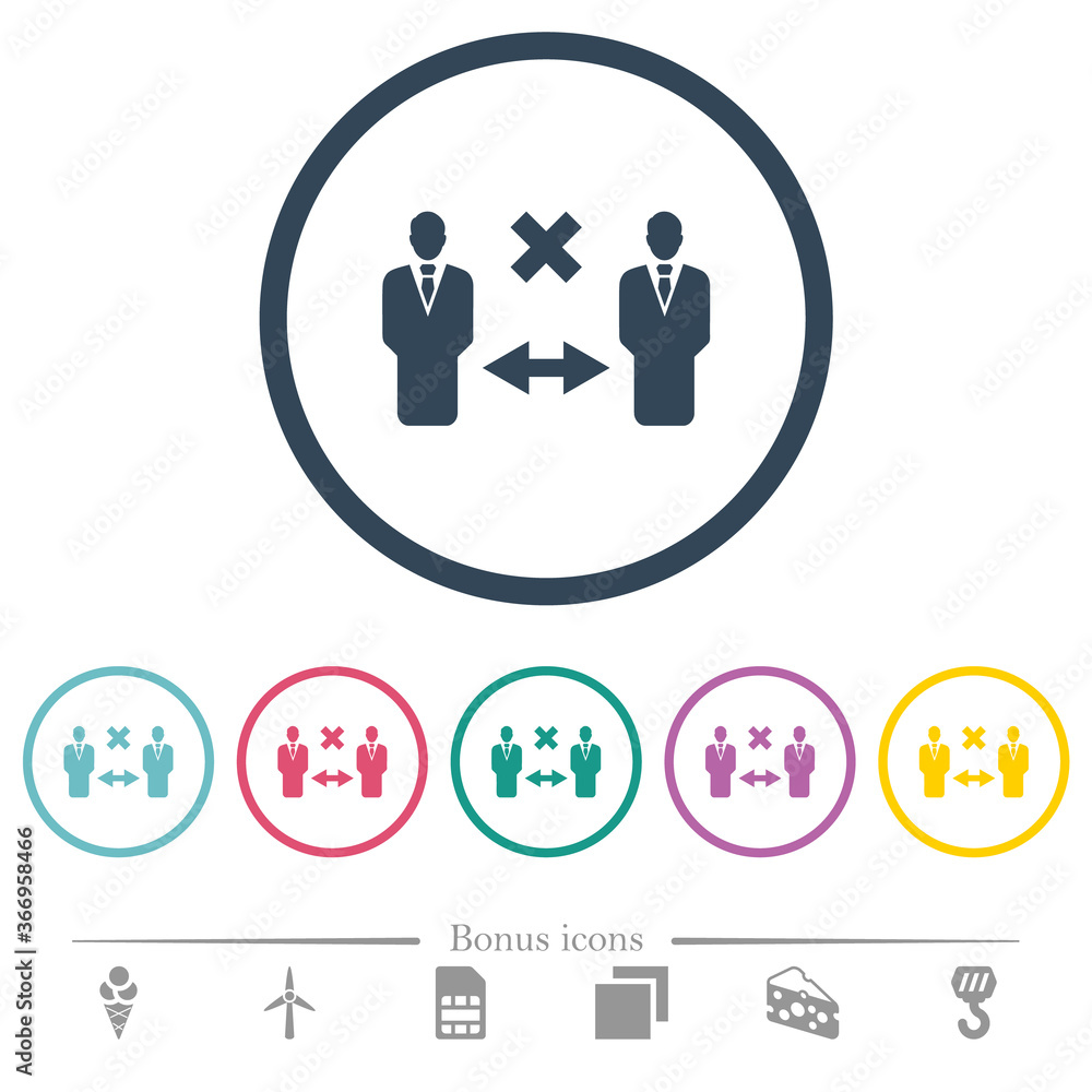 Poster incorrect social distancing flat color icons in round outlines