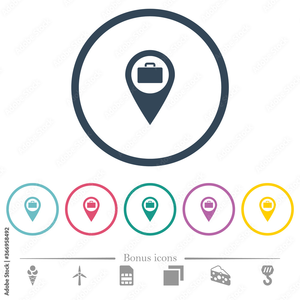 Poster baggage storage gps map location flat color icons in round outlines
