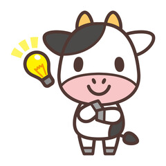 funny cow cartoon-Cow character and light bulb icon