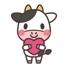 funny cow cartoon-cow character holding a heart