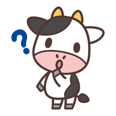 funny cow cartoon-Cow character and question mark