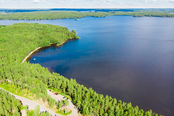Aerial view of Pulkkilanharju Ridge on lake Paijanne, Paijanne National Park, Finland.