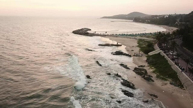 Aerial sunset shot of Ong Dia Cape  Mui Ne  Vietnam