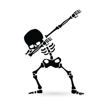 Black skeleton doing dab dance move, isolated vector design 