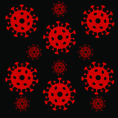 Seamless pattern with abstract virus strain model on black background. Coronavirus 2019-nC0V. Perfect for illustration pandemic medical health risk.