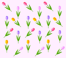 Obraz premium Vector minimalism cute tulips colorful background spring and summer pattern