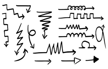 set of hand drawn arrows isolated on white background