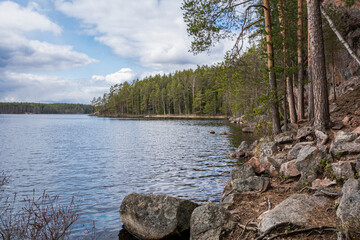 View of The Repovesi National Park, lake and forest, Kouvola, Finland