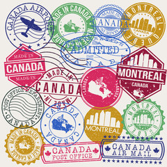 Montreal Canada Set of Stamps. Travel Stamp. Made In Product. Design Seals Old Style Insignia.
