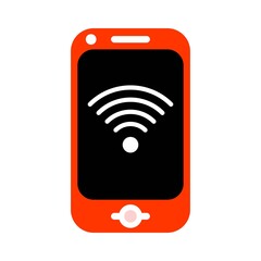 Smartphone and wireless technology icon. Wifi signal on mobile phone screen flat icon.