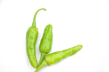 the ripe green chilly isolated on white background.