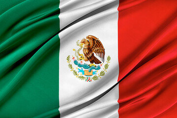 Colorful Mexico flag waving in the wind. High quality illustration.