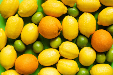 top view of fresh ripe lemons, oranges and limes