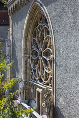 Beautiful gothic window in Vaidahunyad Castle in Budapest. Hungary