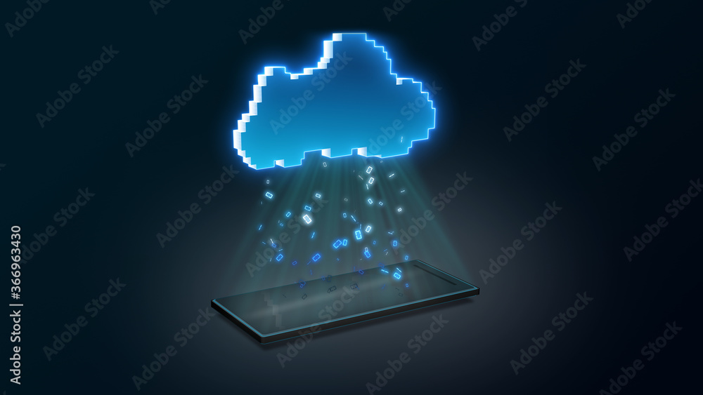 Poster blue computer cloud loads smartphone backup - stores data in cloud environment