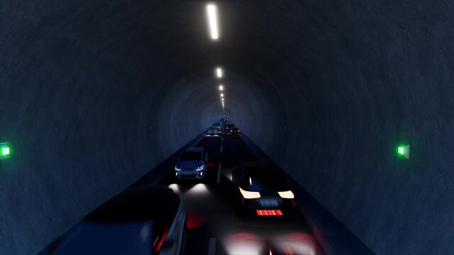 Automative luxury freeway cars in tunnel Boring Company 4k