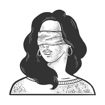 recommend clip art: blindfolded girl sketch engraving vector illustration. T-shirt apparel print design. Scratch board imitation. Black and white hand drawn image.