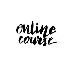 Hand drawn brush lettering online course. Sketch style. Modern text design. Vector black illustration on the white background.