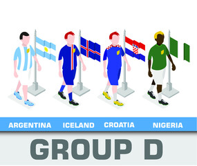 Set of isometric football players 