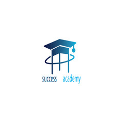 educational illustration logo, building, graduation hat. vector design