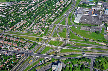 Aerial view of a highway interchange in the Montreal region