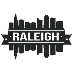 Fototapeta premium Raleigh Skyline Stamp Silhouette. Reflection Landscape City Design. Vector Cityscape Icon. 