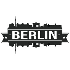 Fototapety  Berlin Skyline Stamp Silhouette. Reflection Landscape City Design. Vector Cityscape Icon.  