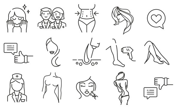 Beauty industry cosmetology procedures icon set