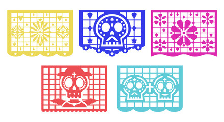 Banner for the Day of the Dead decorations. Mexican Dia de Muertos papel picado.