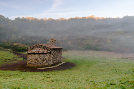 Little chapel on a hill (Natural Park of Garrotxa, the volcano of Sta.Margarida, Spain)